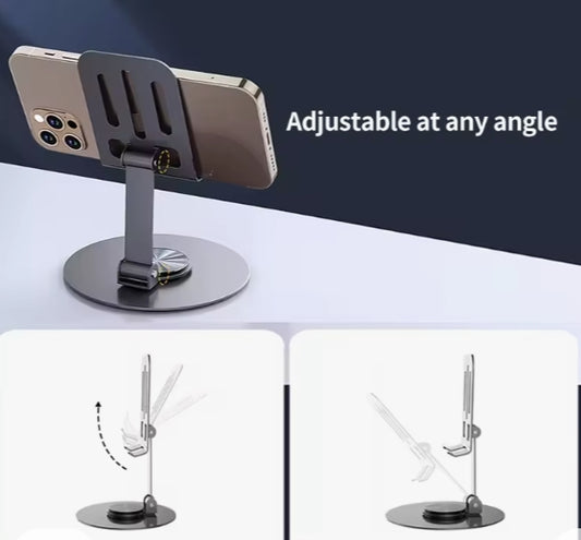JM JADOON Metal Mobile Holder Mobile Stand Tablet Holder Stand Base 360 Rotatable Adjustable Foldable Cell Phone Holder Desktop Phone Holder for Mobile Rotatable Tablet Holder Stable Table Stand Homes Telescopic Folding Stable Stand Anti Fall