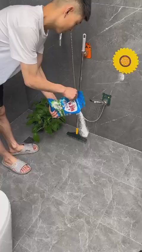 2 in 1 Cleaning Brush with Wiper – Long Handle Floor & Bathroom Scrub Brush | V-Shape Bristles, 120° Rotating Head, Wet & Dry Tile Cleaner for Home & Kitchen